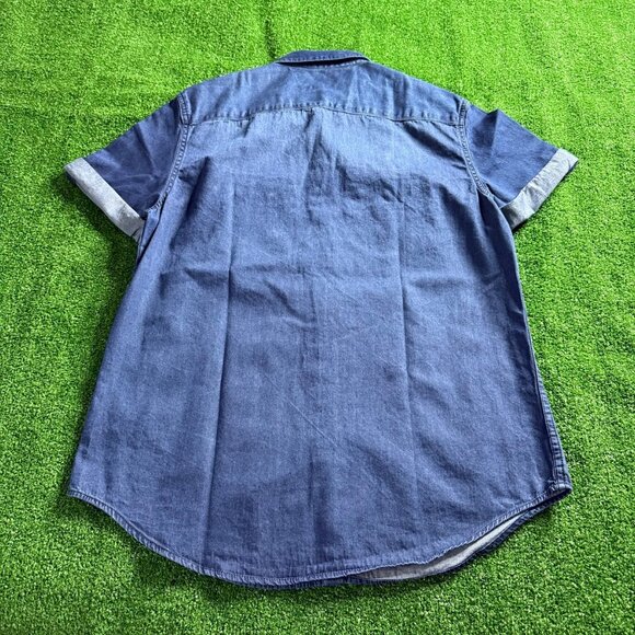 Calvin Klein Jeans Mens Short Sleeve Metal Snap Logo Casual Jeans Shirt Size M - Picture 11 of 15